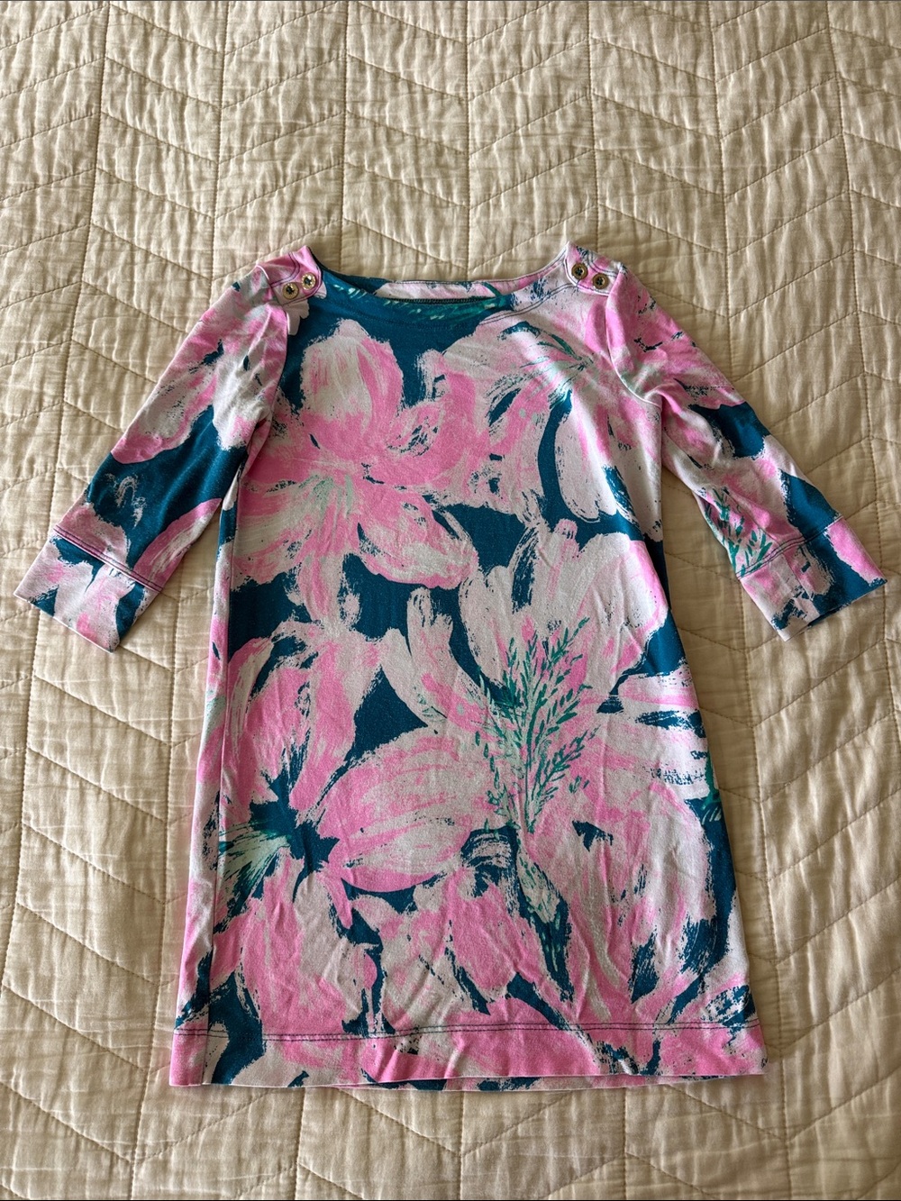 Lilly Pulitzer - Pink & Teal Floral Shift Dress - Size Small 4/5